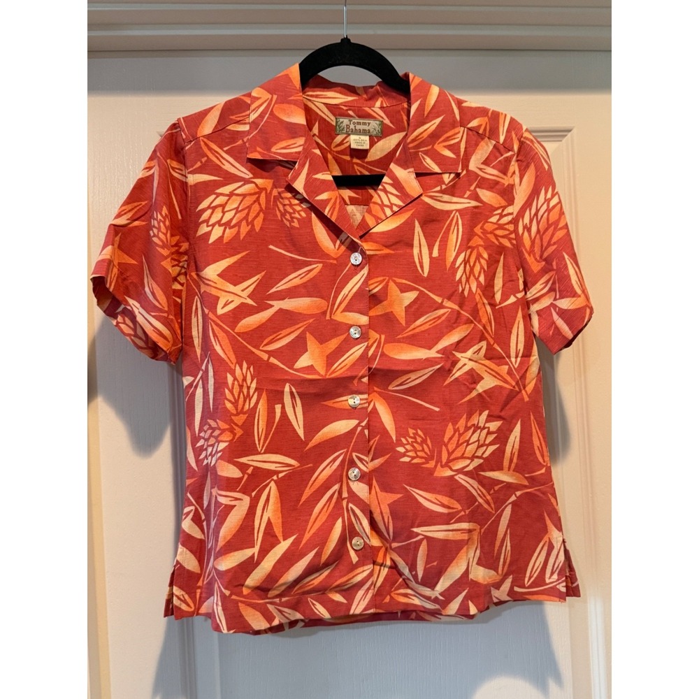 Tommy Bahama Top Womens XS Silk Hawaiian Botanical Floral Camp Shirt Vintage